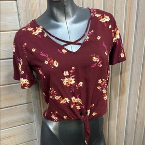 Mudd Red Tie Front Short Sleeve T-Shirt